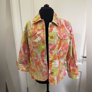 Ruby Rd. Women's Size 8 Multicolor Geometric Jacket 3/4 Sleeve Embellishments